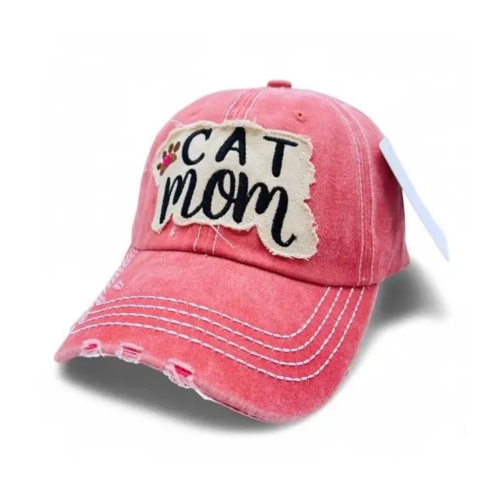 Cat Mom' Vintage Distressed Baseball  Cap